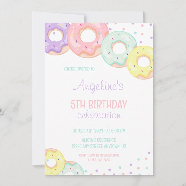 Colorful Sprinkle Donuts Kids Birthday Invitation (Front)