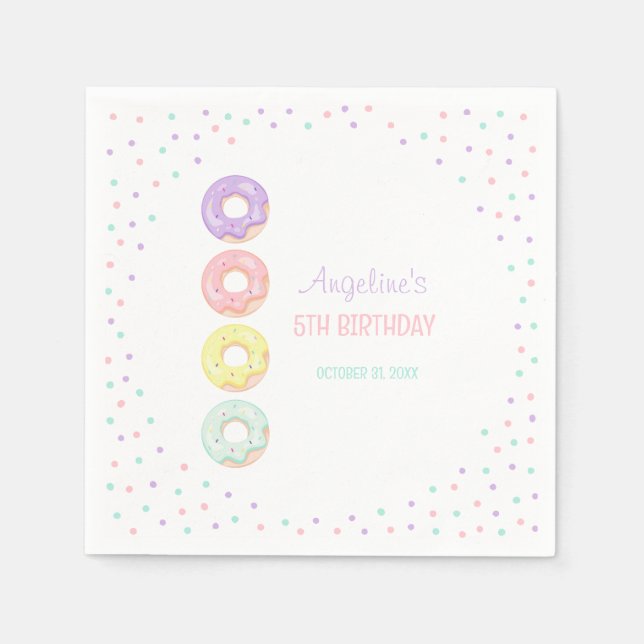 Colorful Sprinkle Sweet Donuts Kids Birthday Napkin (Front)