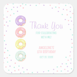 Colorful Sprinkle Sweet Donuts Kids Birthday Square Sticker