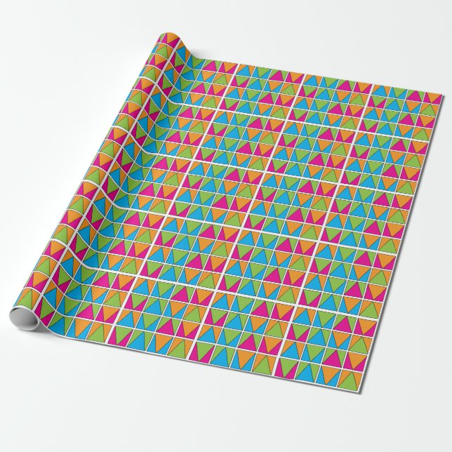 Colorful Square Triangle Geometric Wrapping Paper (Unrolled)