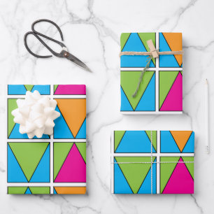 Colorful Square Triangle Geometric Wrapping Paper Sheet