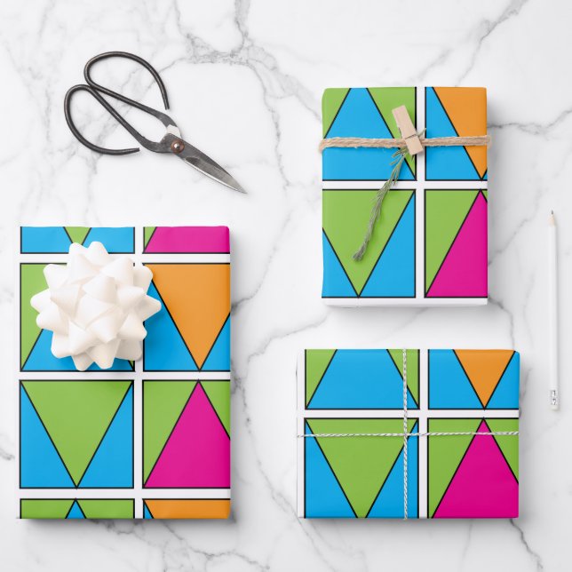 Colorful Square Triangle Geometric Wrapping Paper Sheet (Front)