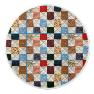 Colorful squares quilt pattern ceramic knob