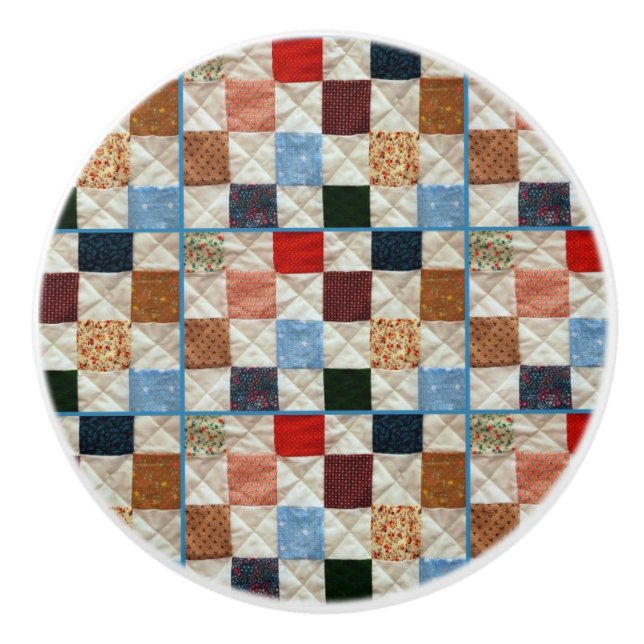 Colorful squares quilt pattern ceramic knob (Front)