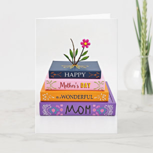 Colorful Stacked Books Mom Card