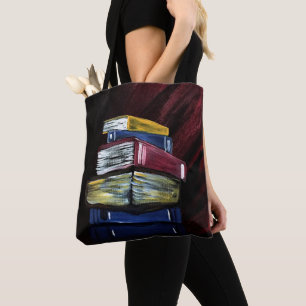Colorful Stacked Books Painting Literary Reader Tote Bag