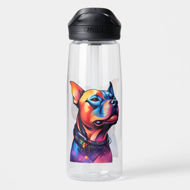 Colorful Staffordshire Bull Terrier Pop Art, Water Bottle (Back)