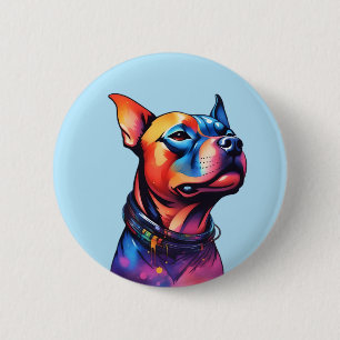 Colorful Staffy Bull Terrier Cyberpunk Design, 6 Cm Round Badge