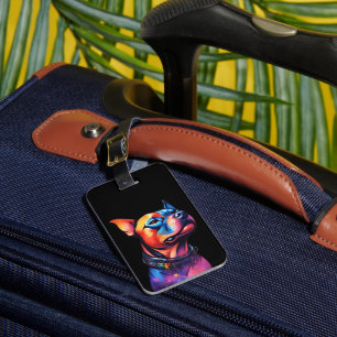 Colorful Staffy Bull Terrier Cyberpunk Design, Luggage Tag