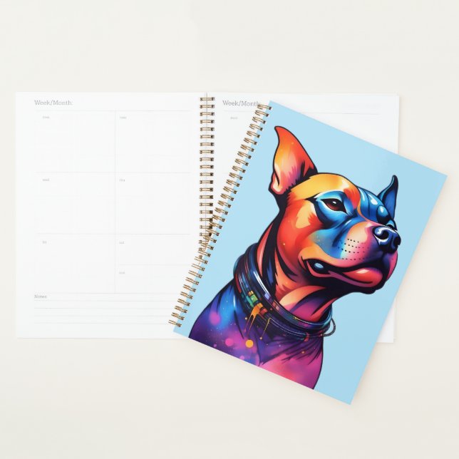 Colorful Staffy Bull Terrier Cyberpunk Design, Planner (Display)