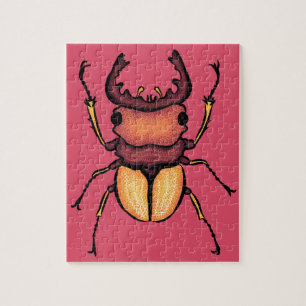 Colorful Stag Beetle Insect Art Pink Entomology Jigsaw Puzzle