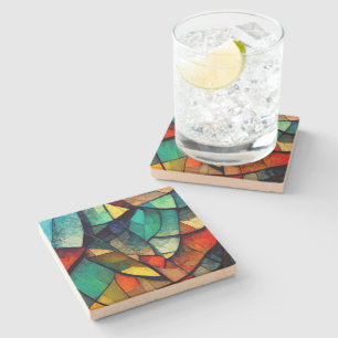 Colorful Stained Glass Abstraction Stone Coaster
