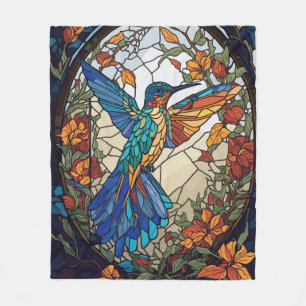 Colorful Stained Glass Artistic Hummingbird Fleece Blanket