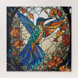 Colorful Stained Glass Artistic Hummingbird Jigsaw Puzzle