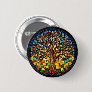 Colorful Stained Glass Big Tree Natured Inspired 6 Cm Round Badge