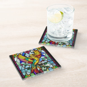 Colorful Stained Glass Bird Animal Inspired Glass Coaster
