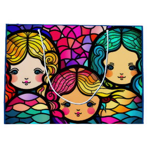  Colorful Stained Glass Mermaids Large Gift Bag