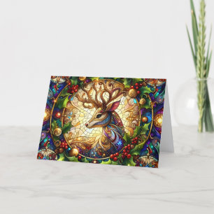 Colorful Stained Glass Stag Christmas Holiday Card