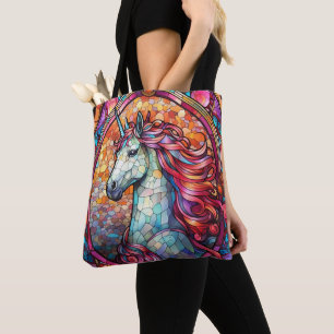 Colorful Stained Glass Unicorn Tote Bag