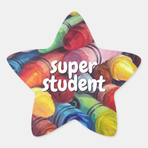 Colorful Star Crayon Super Student Any Text Sticker