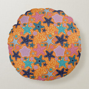 Colorful Star fishes Round Cushion