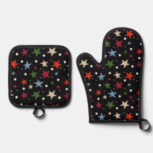 Colorful Star Pattern Oven Mitt & Pot Holder Set