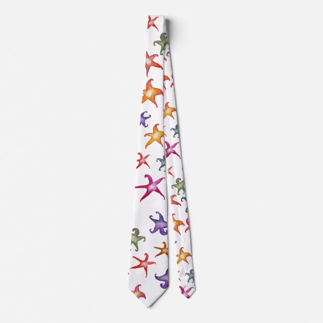 Colorful Starfishes, Sea stars Flowers Art Tie (Front)