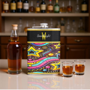 Colorful Starry Swirl Design Hip Flask