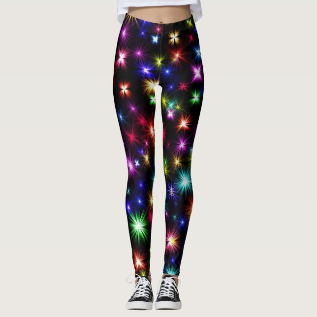 Colorful Stars Fireworks Design Leggings (Front)
