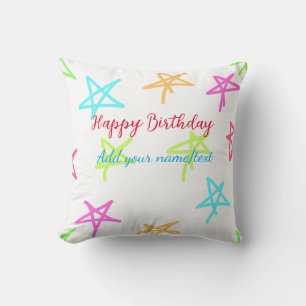 Colorful stars happy birthday add name text simple cushion