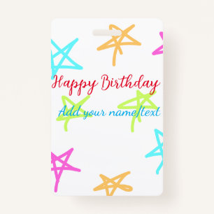 Colorful stars happy birthday add name text simple ID badge