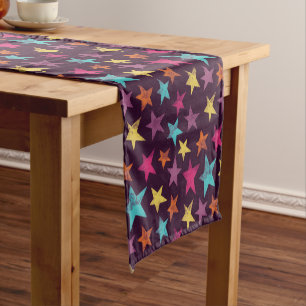 Colorful Stars on Dark Purple Patterned Short Table Runner