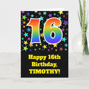 Colorful Stars + Rainbow Pattern "16" Birthday # Card