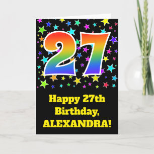 Colorful Stars + Rainbow Pattern "27" Birthday # Card