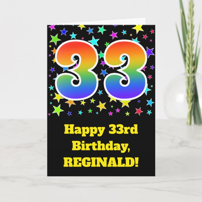 Colorful Stars + Rainbow Pattern "33" Birthday # Card (Front)