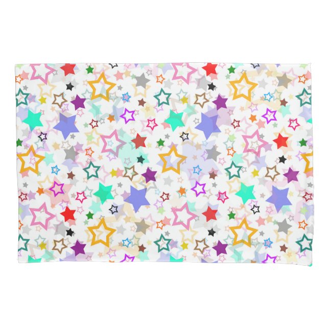 Colorful Stars White  Pillowcase (Front)