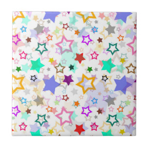 Colorful Stars White  Tile