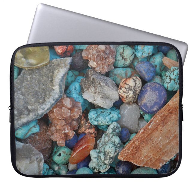 Colorful stone rock natural gray brown turquoise  laptop sleeve (Front)