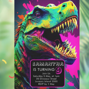  colorful street art dinosaur invitation