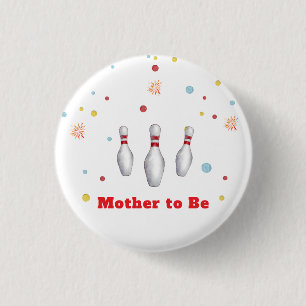Colorful Strike Up Bowling Sport Baby Shower 3 Cm Round Badge