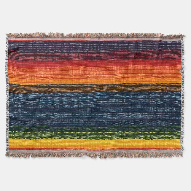Colorful  Stripe Faux Denim Texture  Throw Blanket (Front)