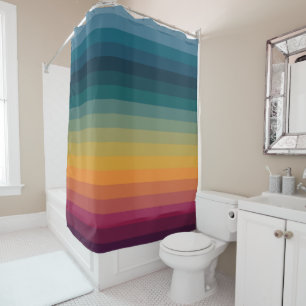 Colorful Striped 70s 80s Retro Rainbow Stripes Shower Curtain