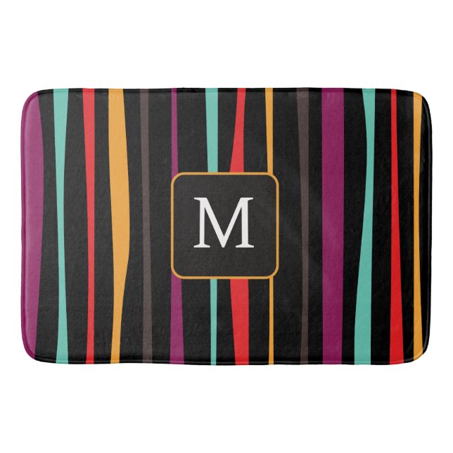Colorful stripes custom monogram Bath Mat (Front)