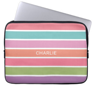 Colorful Stripes custom name laptop sleeves