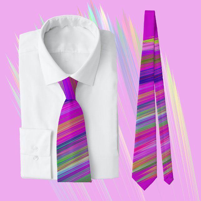 Colorful stripes on fuchsia background, modern  tie (Creator Uploaded)