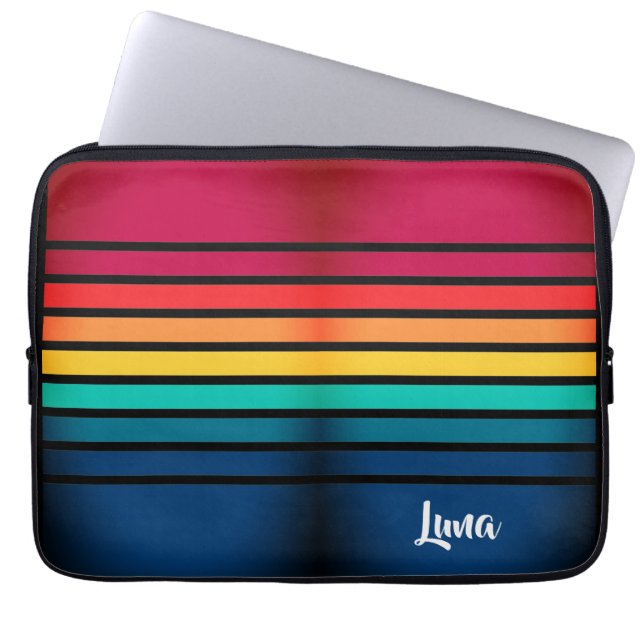 Colorful Stripes Pattern With Personalized Name Laptop Sleeve (Front)