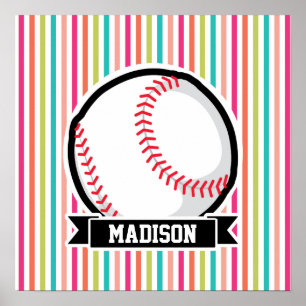 Colorful Stripes; Personalized Softball Poster