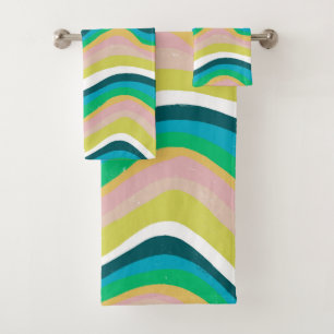 Colorful Stripes Waves Curves Abstract Pattern Bath Towel Set