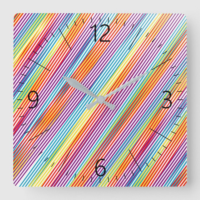Colorful strips pattern square wall clock (Front)