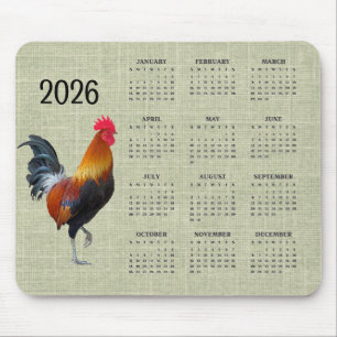 Colorful Strutting Rooster 2026 Calendar Mousepad